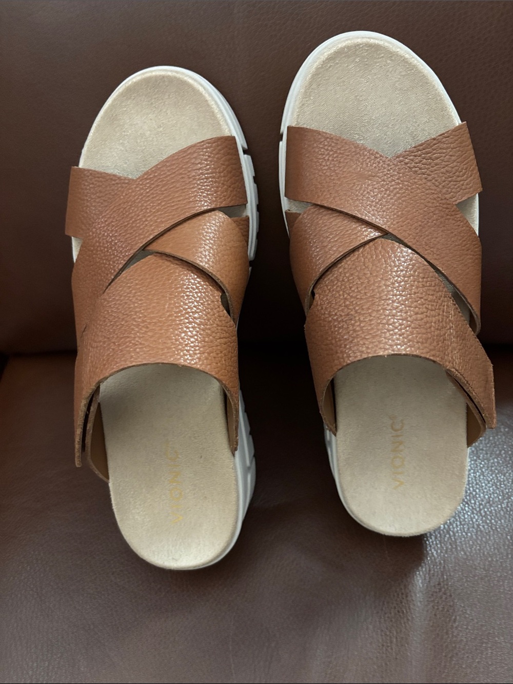 Vionic Brown Crisscross Slide Sandals